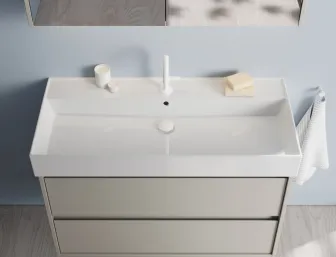 Waschtisch aus der Kollektion Devio des Herstellers burgbad in der Farbe Veloursgrau matt.